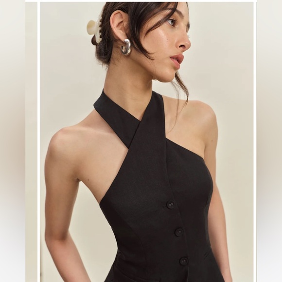 NWT Reformation BLACK TATE HALTER TOP Size 4 - Picture 2 of 9